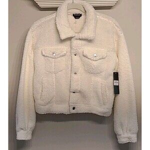 NWT Bebe Marshmallow Cream Sherpa Teddy Trucker Jacket Women’s Size Small *Read!